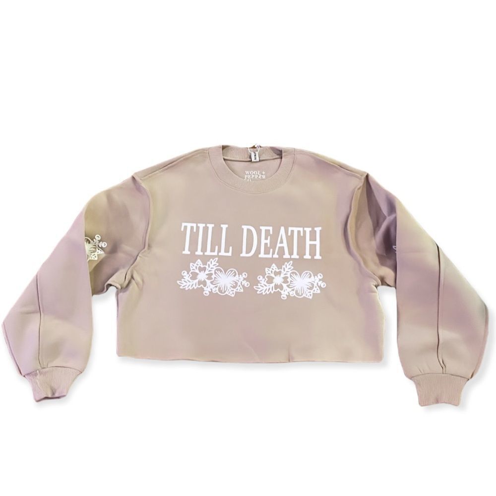 NWT Wool + Pepper Co. Floral TILL DEATH Cropped Crewneck Sweater